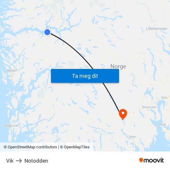 Vik to Notodden map