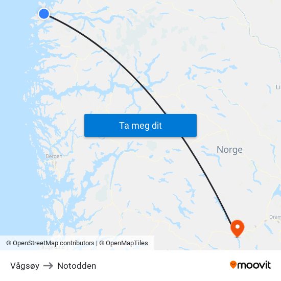 Vågsøy to Notodden map