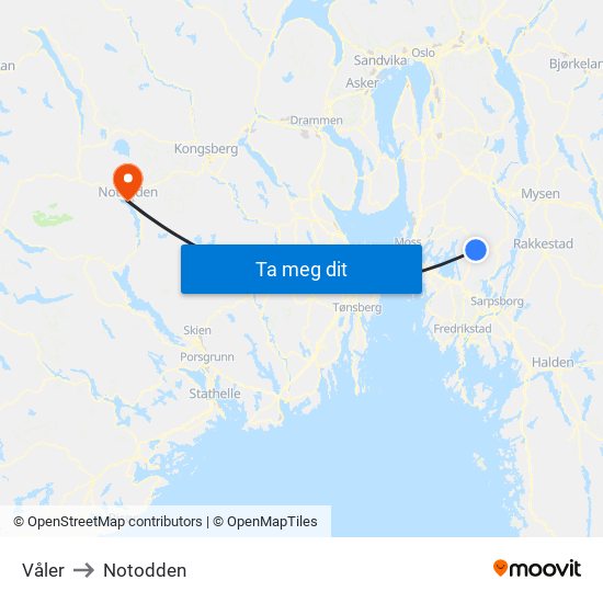Våler to Notodden map