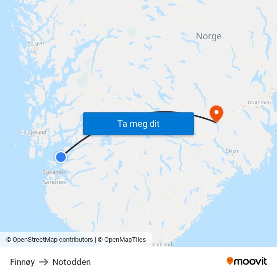 Finnøy to Notodden map