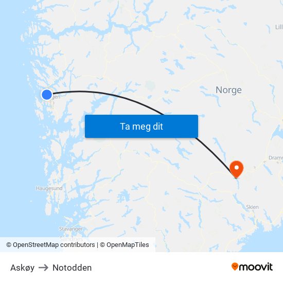 Askøy to Notodden map