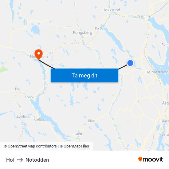 Hof to Notodden map