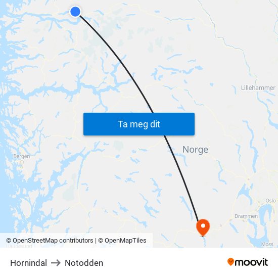 Hornindal to Notodden map