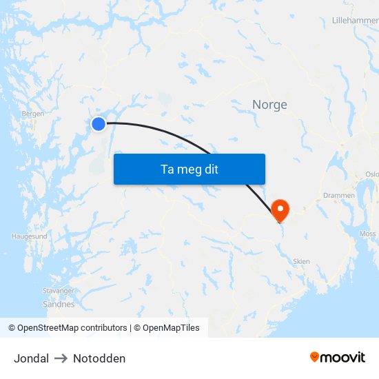 Jondal to Notodden map