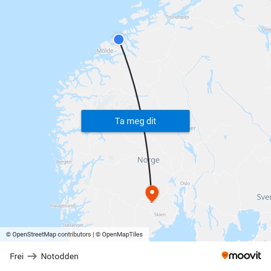 Frei to Notodden map