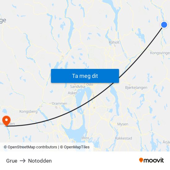 Grue to Notodden map