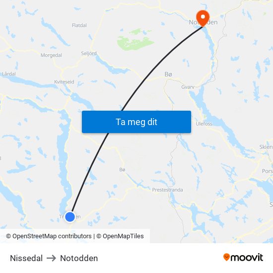 Nissedal to Notodden map
