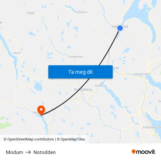 Modum to Notodden map