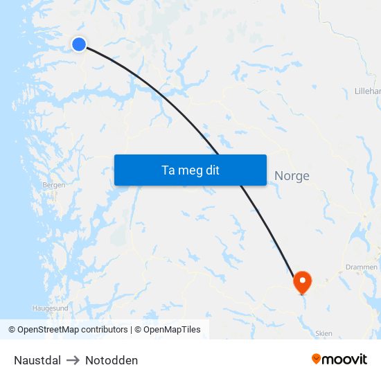 Naustdal to Notodden map