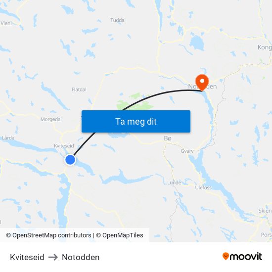 Kviteseid to Notodden map