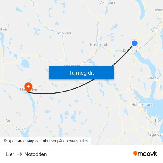 Lier to Notodden map