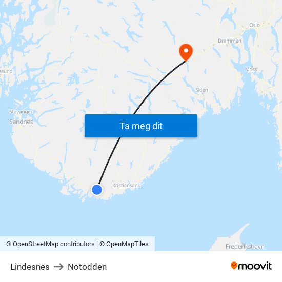 Lindesnes to Notodden map