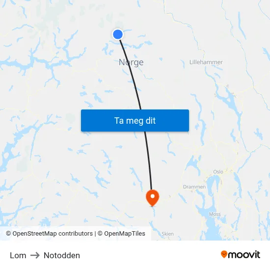 Lom to Notodden map