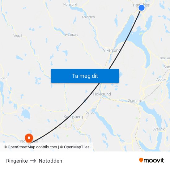 Ringerike to Notodden map