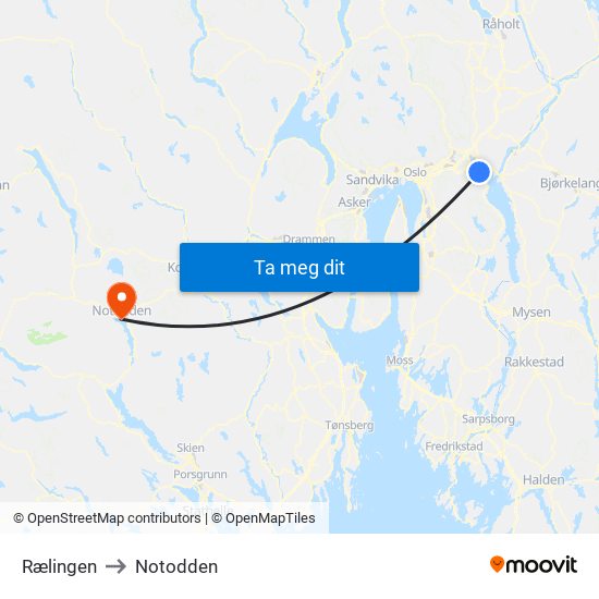 Rælingen to Notodden map