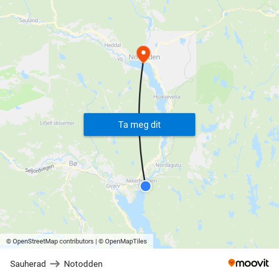 Sauherad to Notodden map