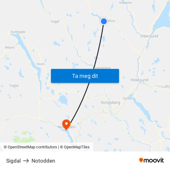 Sigdal to Notodden map