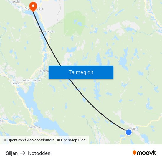 Siljan to Notodden map