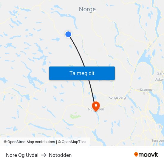 Nore Og Uvdal to Notodden map