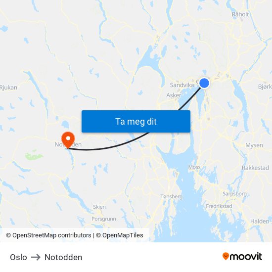Oslo to Notodden map