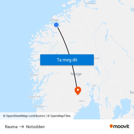 Rauma to Notodden map