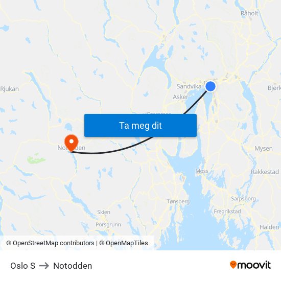 Oslo S to Notodden map