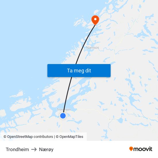Trondheim to Nærøy map