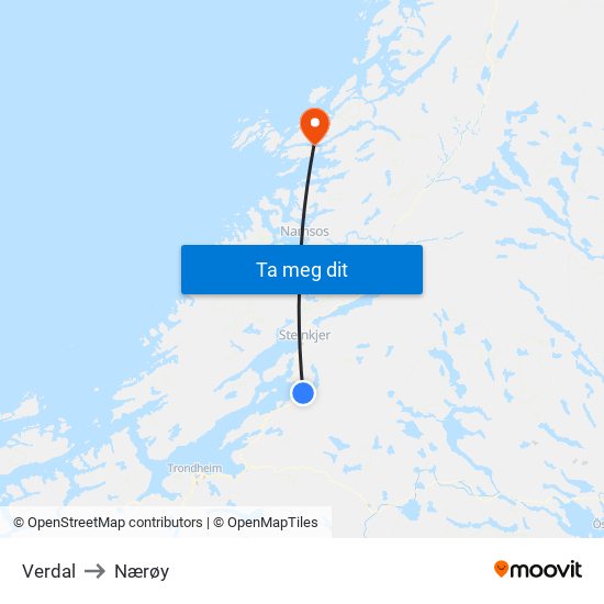 Verdal to Nærøy map