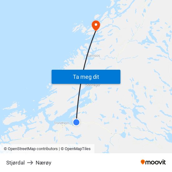 Stjørdal to Nærøy map