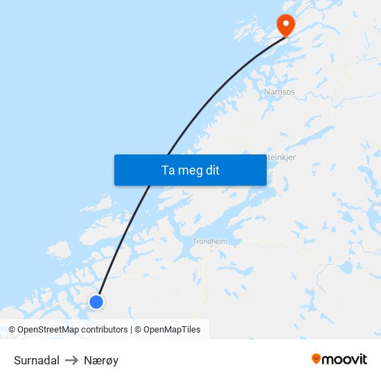 Surnadal to Nærøy map