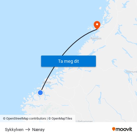 Sykkylven to Nærøy map