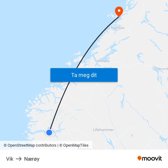 Vik to Nærøy map
