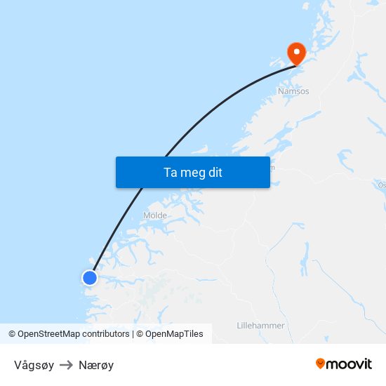 Vågsøy to Nærøy map
