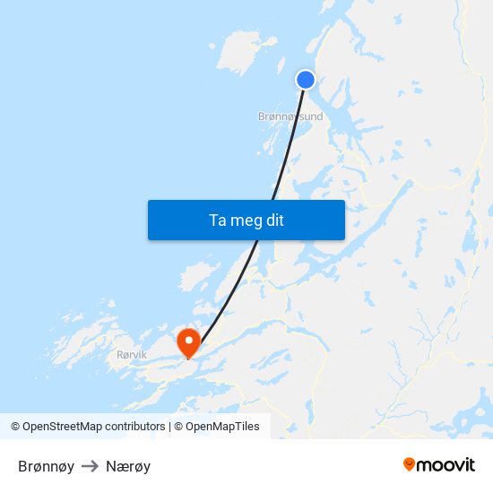 Brønnøy to Nærøy map