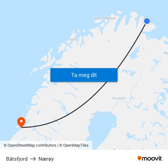 Båtsfjord to Nærøy map