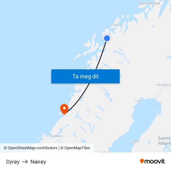 Dyrøy to Nærøy map