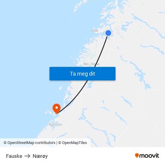 Fauske to Nærøy map