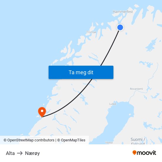 Alta to Nærøy map