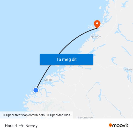 Hareid to Nærøy map