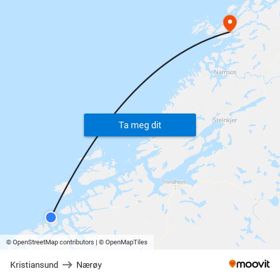 Kristiansund to Nærøy map