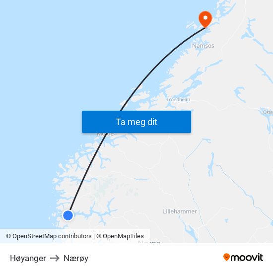Høyanger to Nærøy map