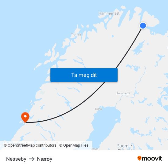 Nesseby to Nærøy map
