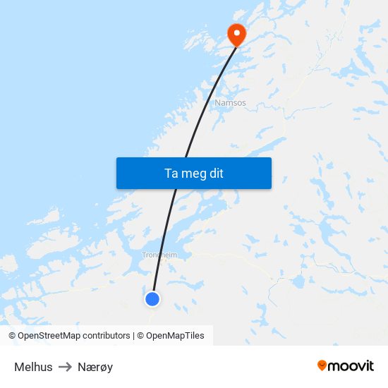 Melhus to Nærøy map