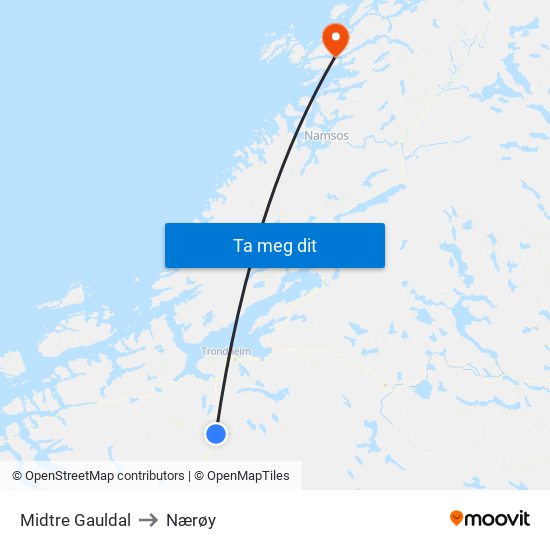 Midtre Gauldal to Nærøy map