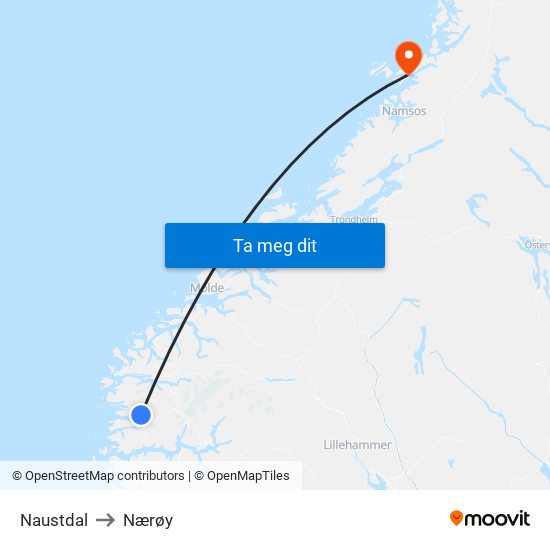 Naustdal to Nærøy map