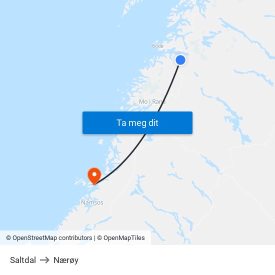 Saltdal to Nærøy map