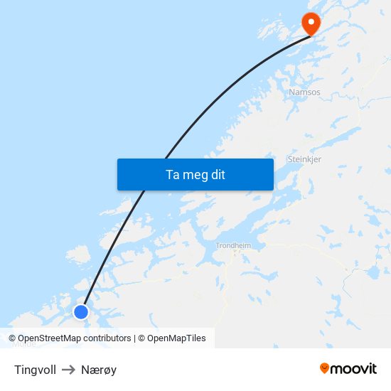 Tingvoll to Nærøy map