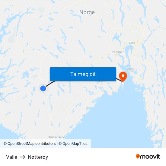 Valle to Nøtterøy map