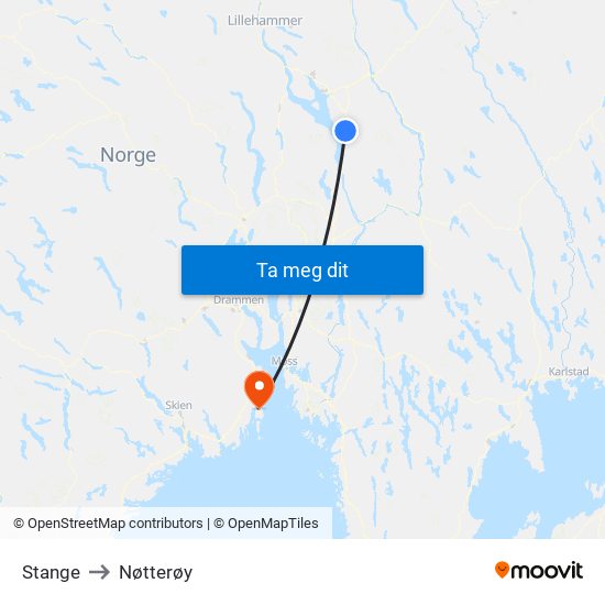 Stange to Nøtterøy map