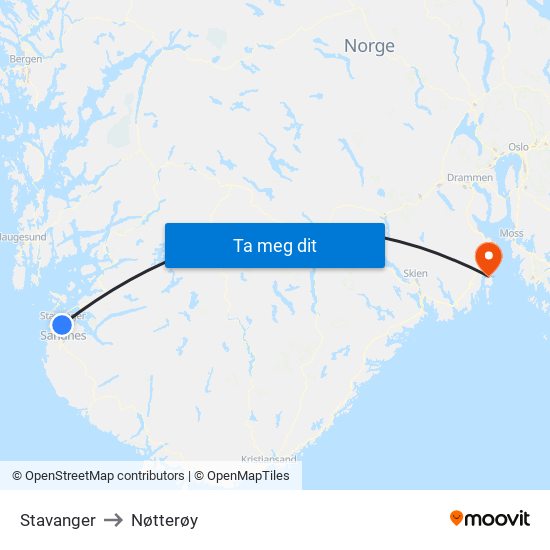 Stavanger to Nøtterøy map